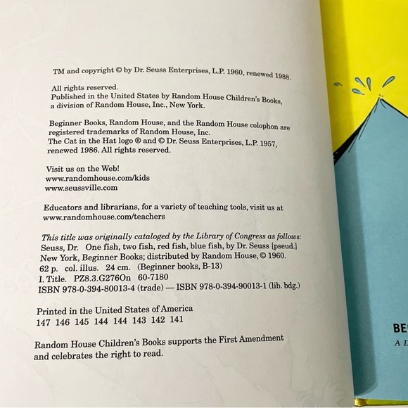 Dr Seuss One Fish Two Fish Red Fish Blue Fish Party Edition 50 Years Book - Picture 7 of 16